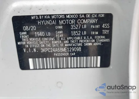 2021 Hyundai Accent Se from USA, damaged, VIN 3KPC24A68ME129098